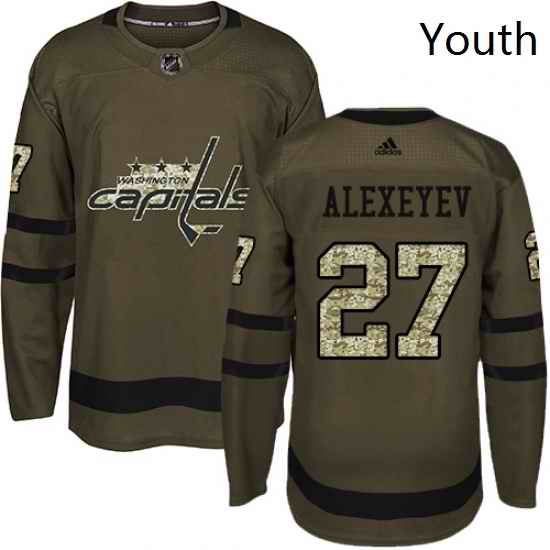 Youth Adidas Washington Capitals 27 Alexander Alexeyev Authentic Green Salute to Service NHL Jerse